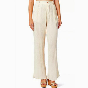 Tahari 100% Linen Wide High Waist cream color trouser pant Size Medium